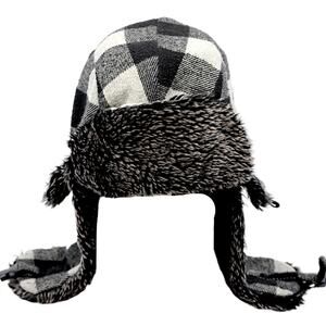Fur Lined Winter Beaver Hat Large/XL Checkered Black/Gray
